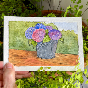 Hydrangeas in line and wash