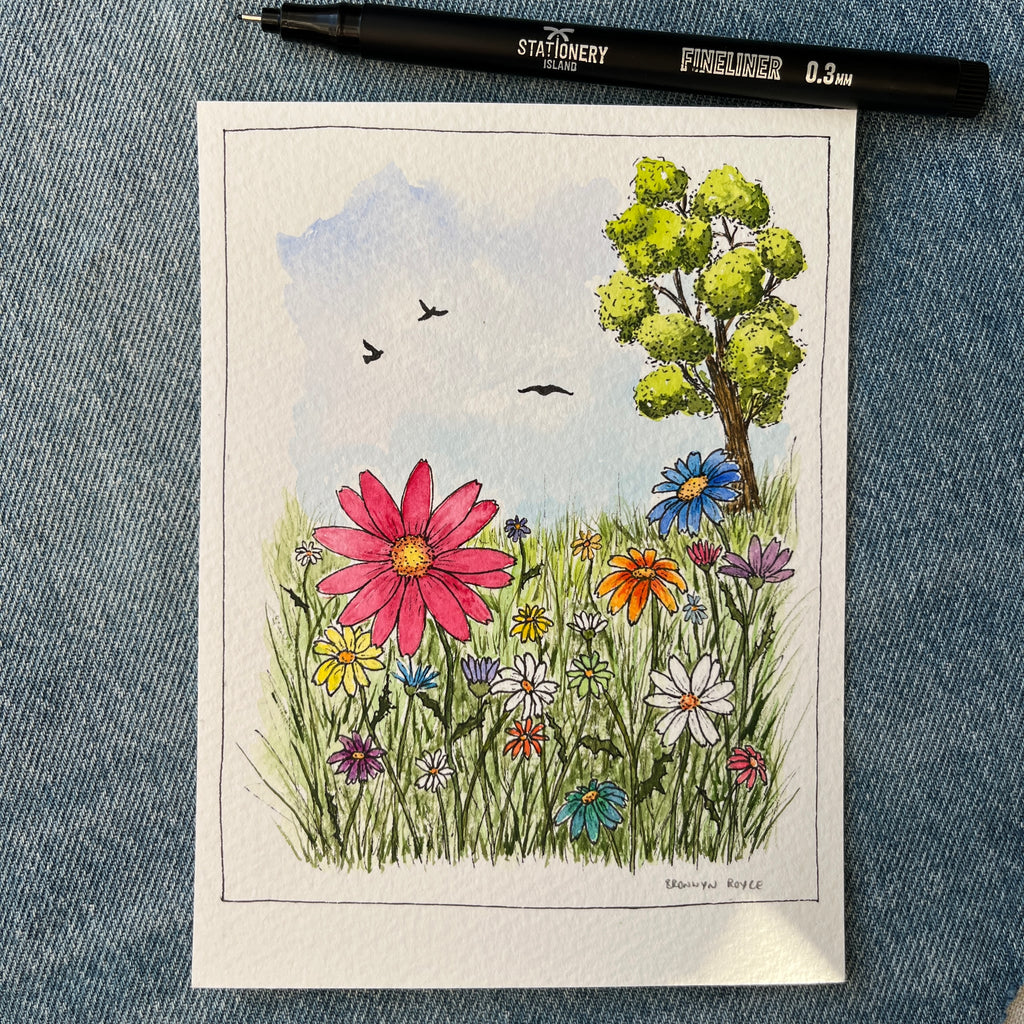 Line and wash wildflowers