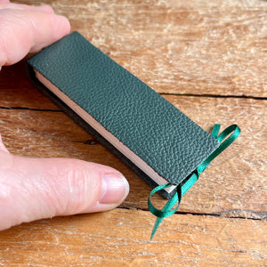 Slim handmade mini journal in green genuine leather - blank pages