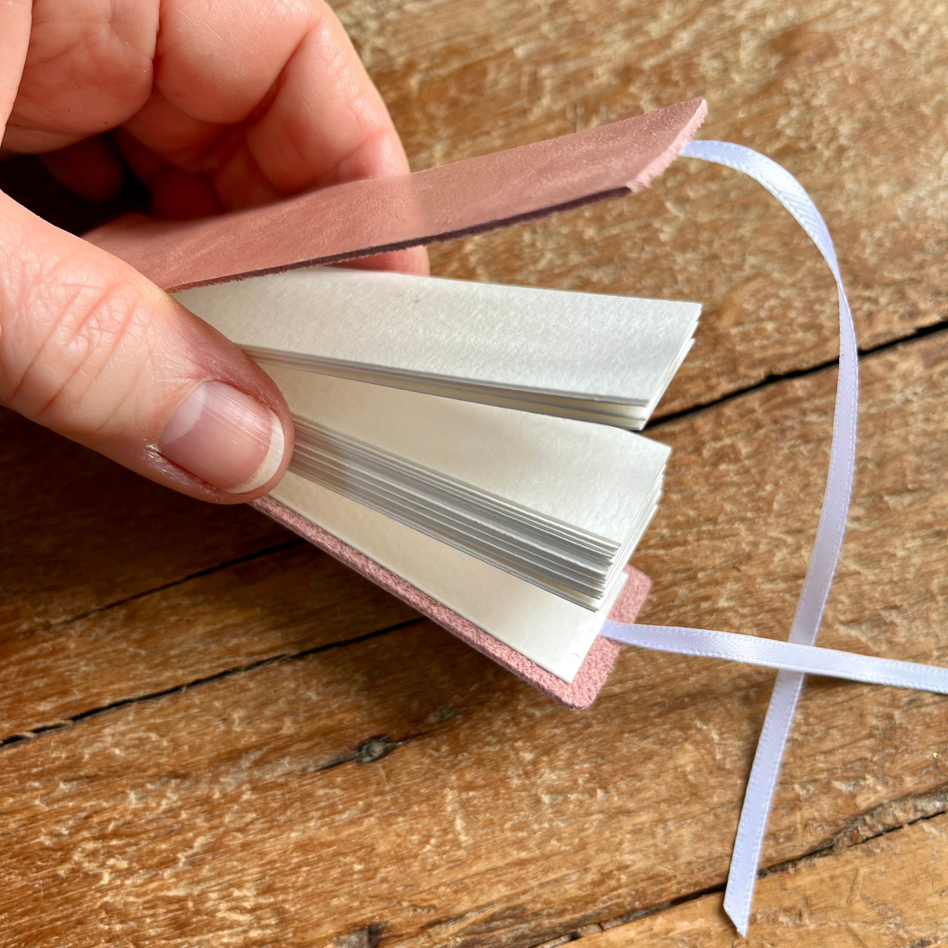 Slim handmade mini journal in pink genuine leather - blank pages