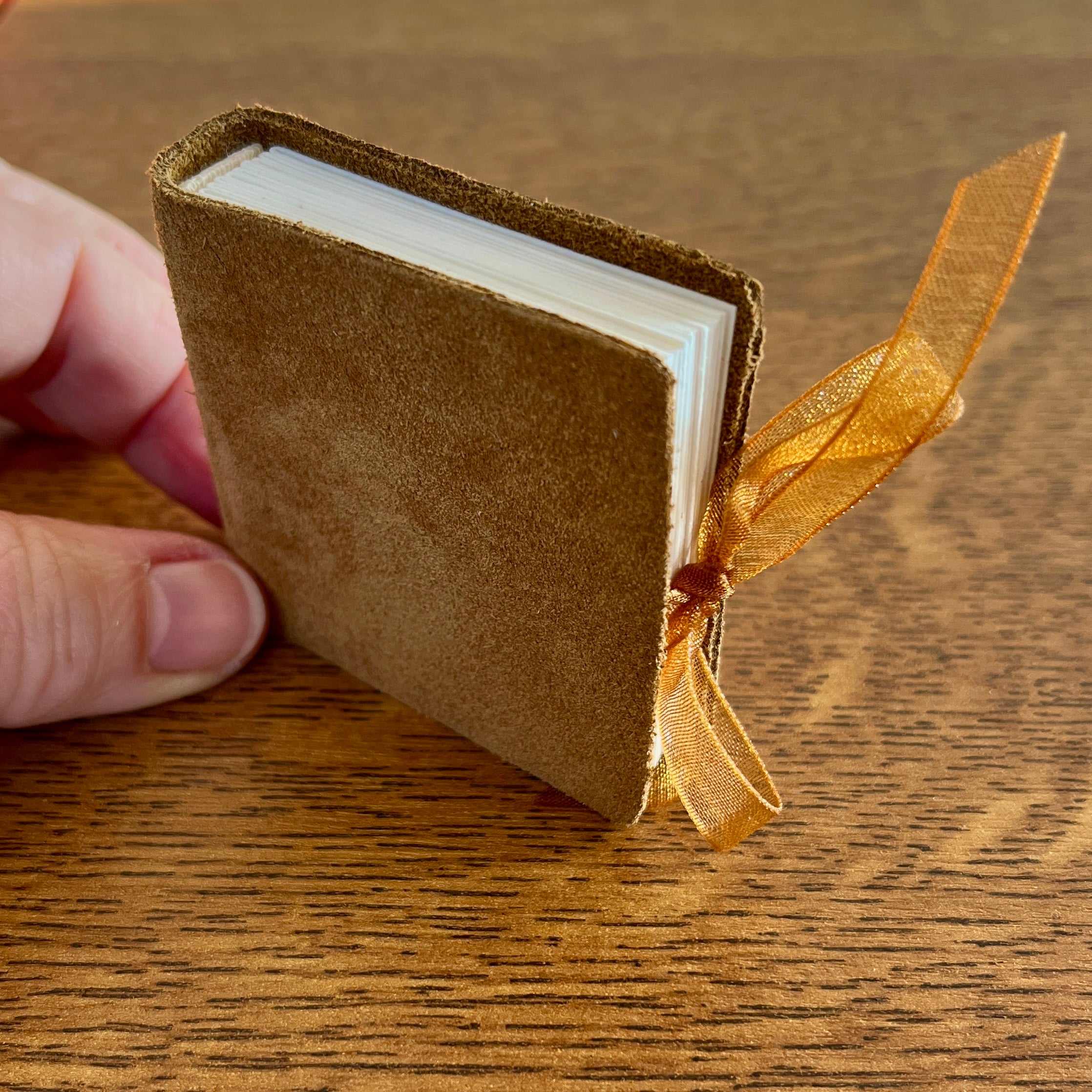 Square handmade mini journal in suede genuine leather - blank pages