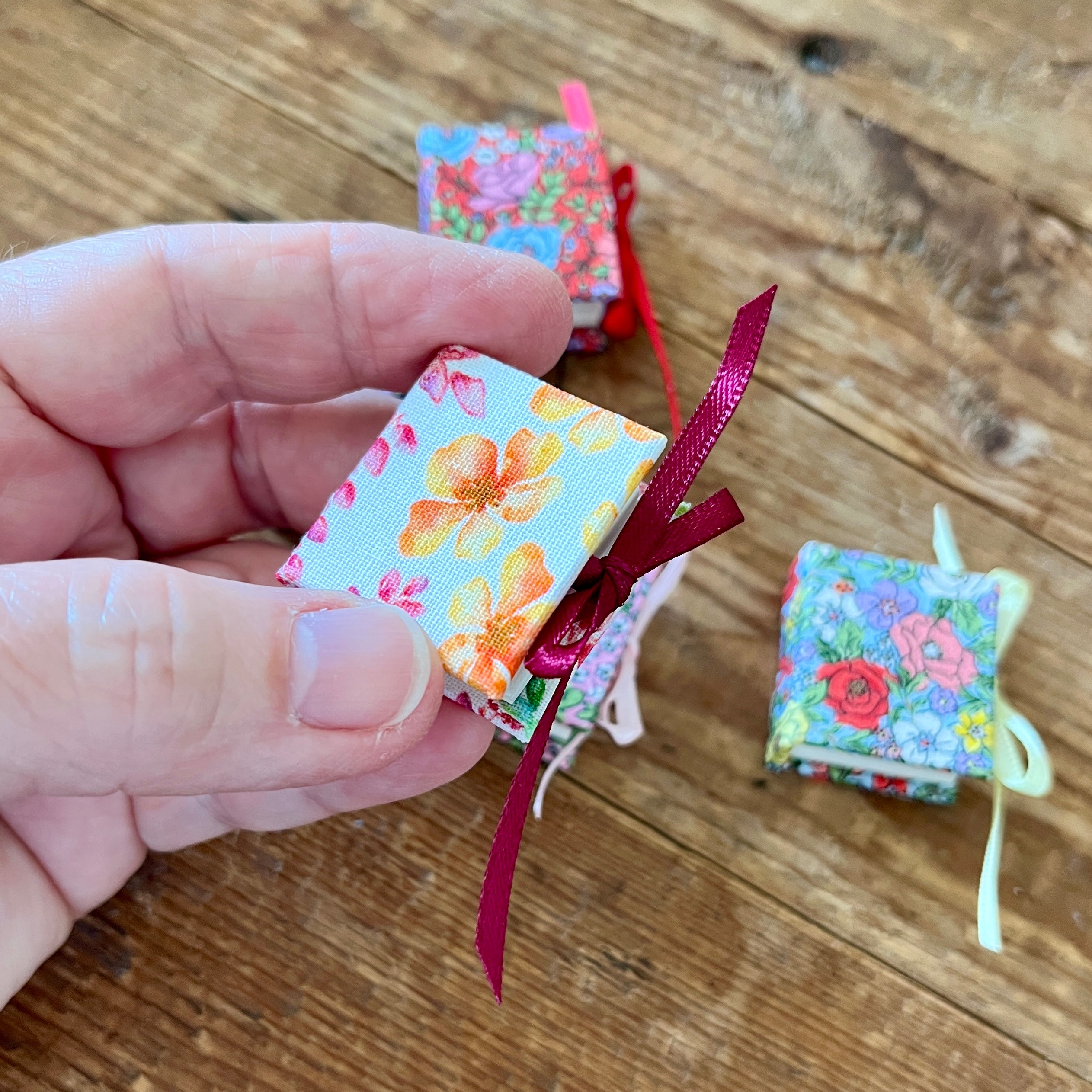 Square 1 inch handmade mini journal with fabric cover - blank pages