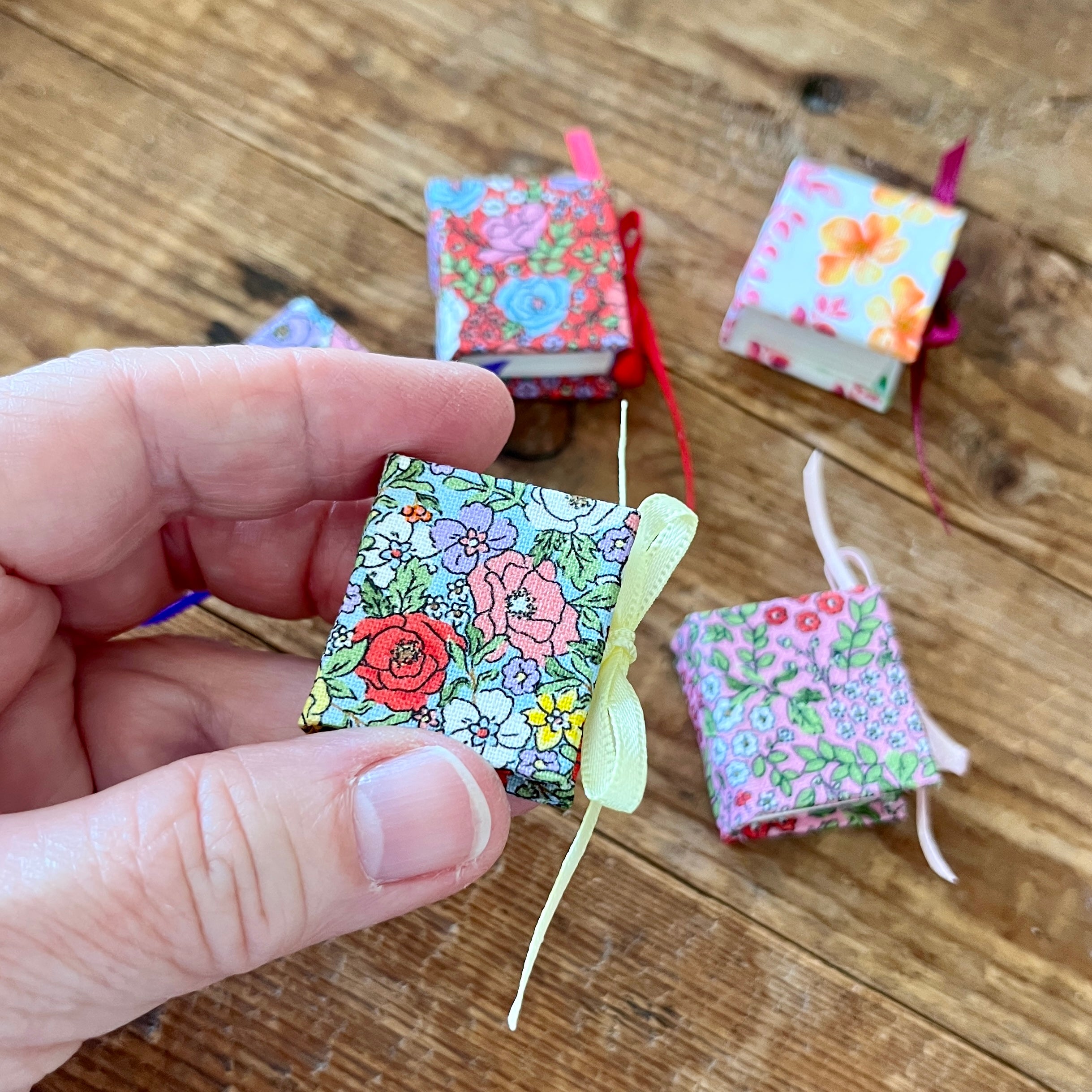 Square 1 inch handmade mini journal with fabric cover - blank pages