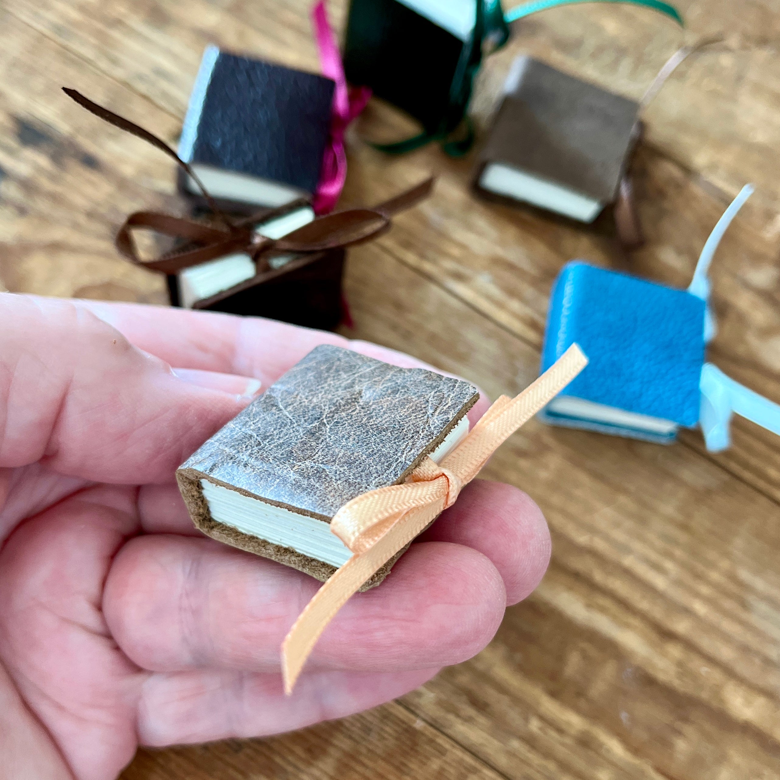 Square 1 inch handmade mini journal in genuine leather - blank pages