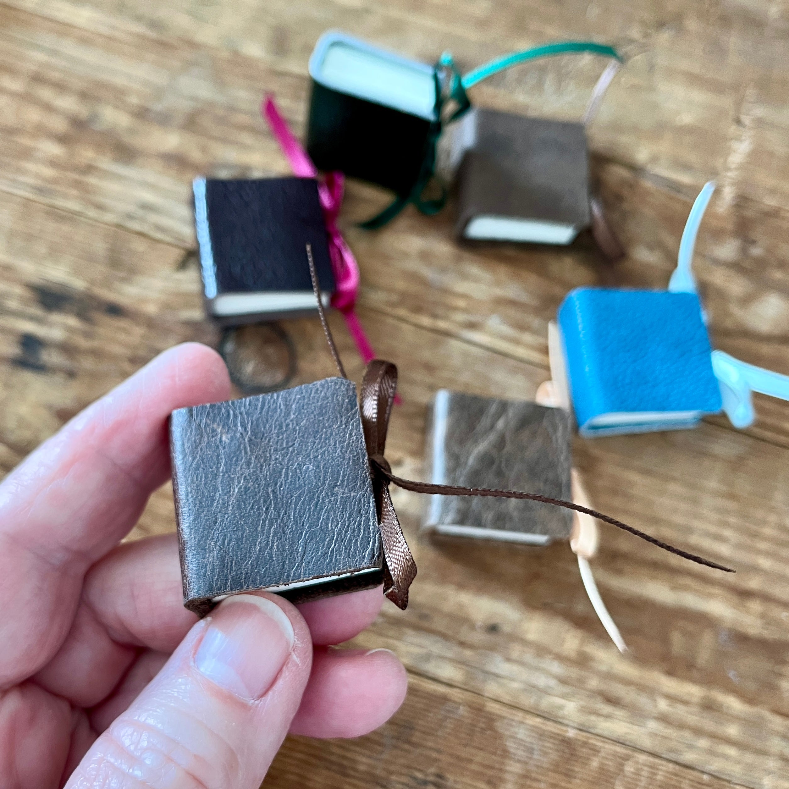 Square 1 inch handmade mini journal in genuine leather - blank pages