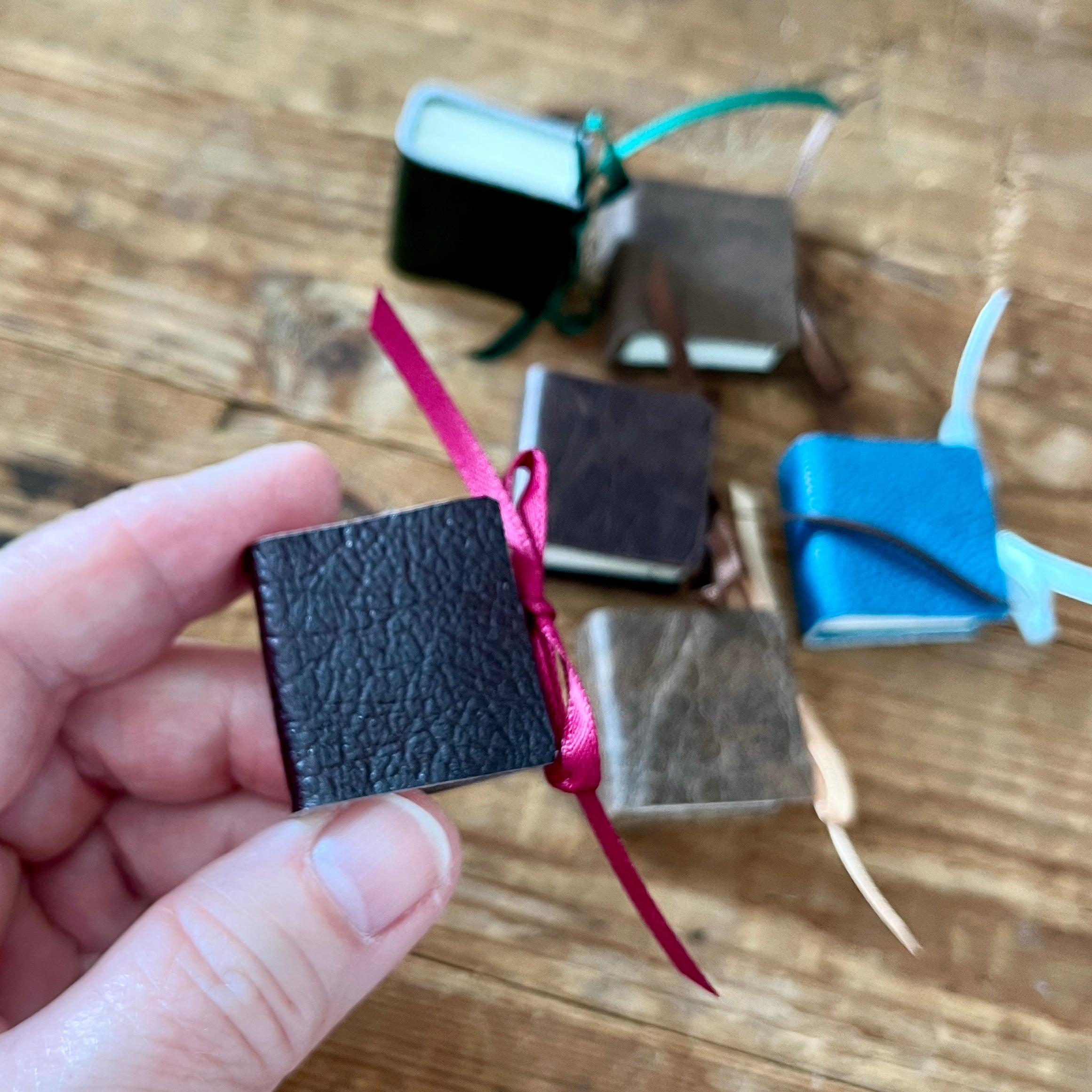 Square 1 inch handmade mini journal in genuine leather - blank pages