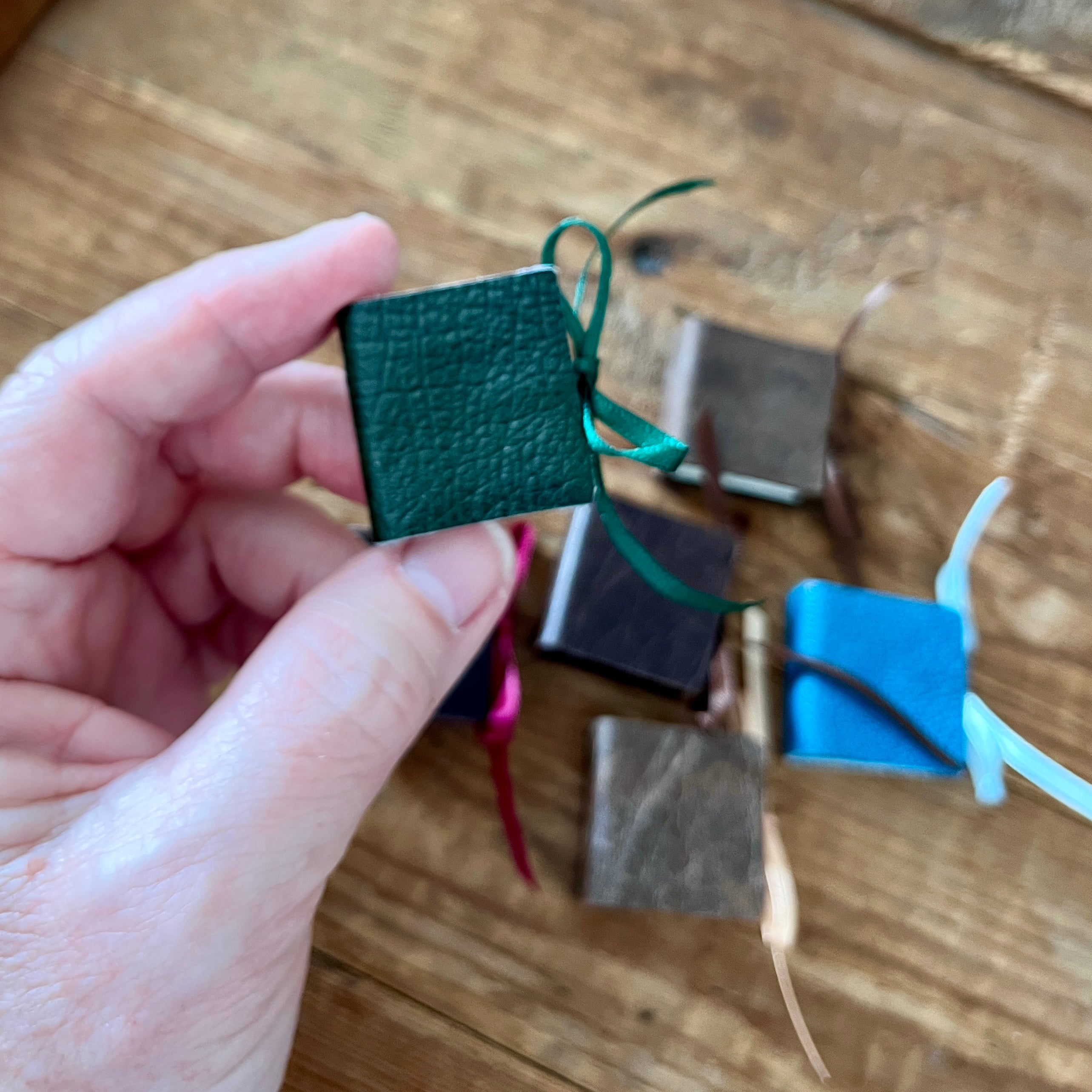 Square 1 inch handmade mini journal in genuine leather - blank pages