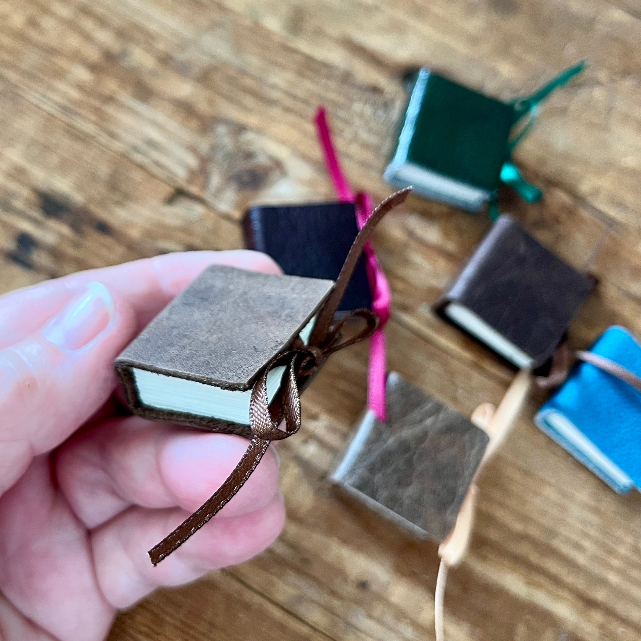 Square 1 inch handmade mini journal in genuine leather - blank pages
