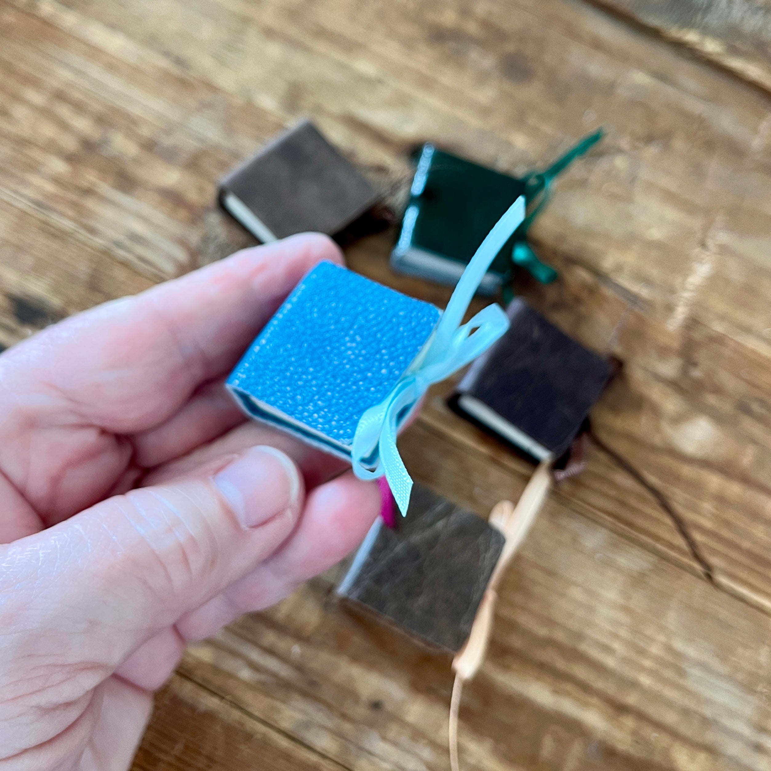 Square 1 inch handmade mini journal in genuine leather - blank pages