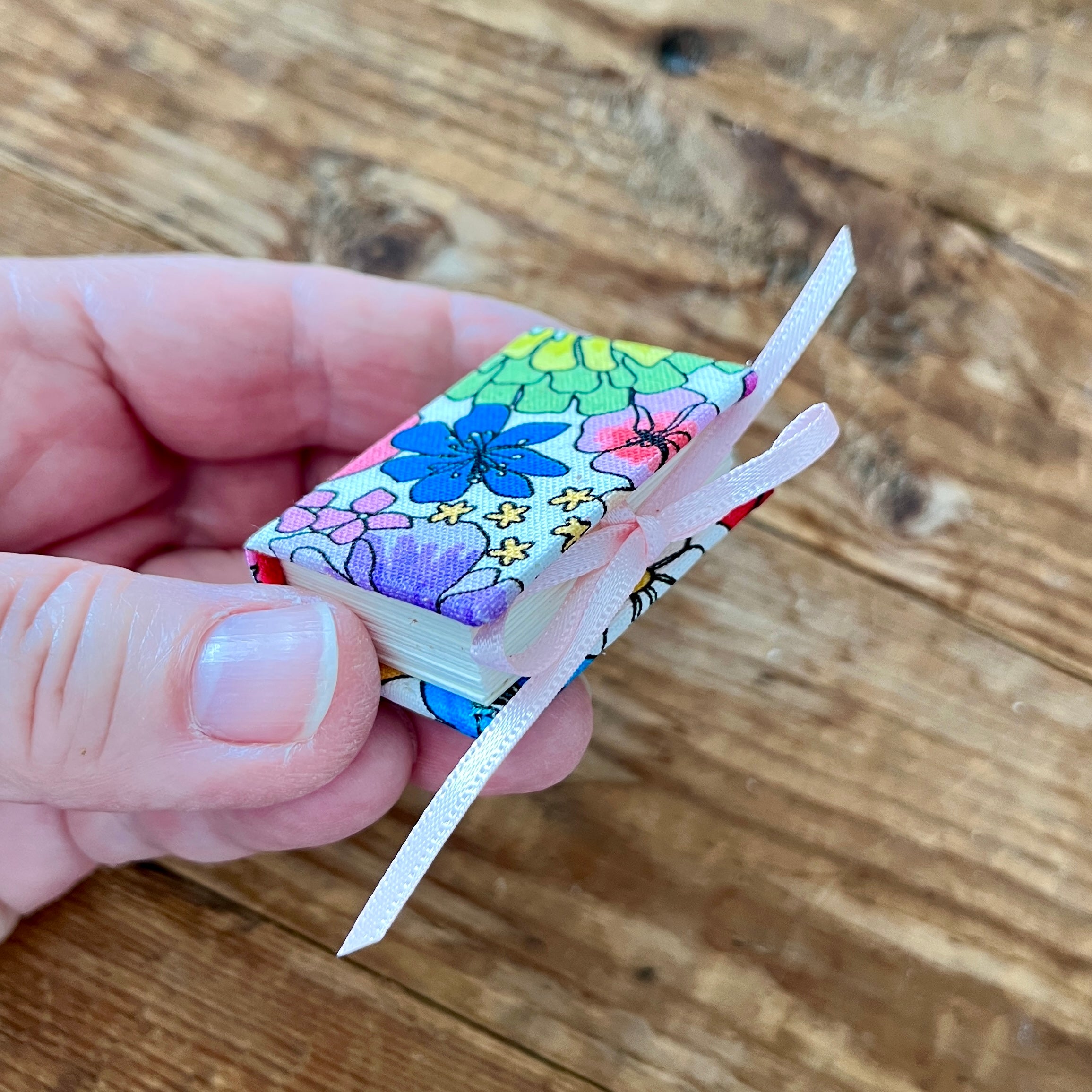 Tiny handmade mini journal with fabric cover - blank pages