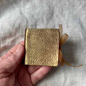 Square handmade mini journal in printed metallic genuine leather - blank pages