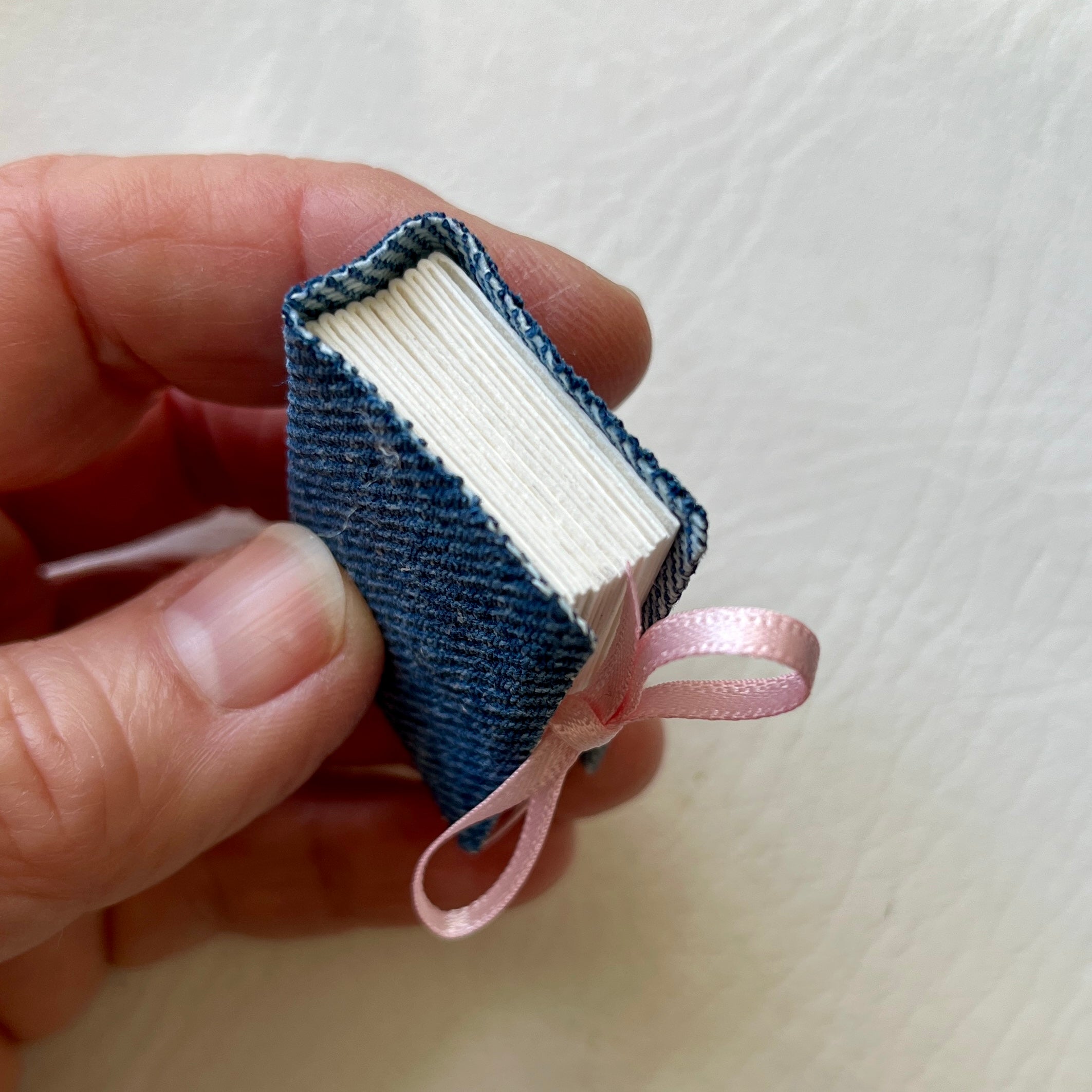 Tiny handmade mini journal in denim - blank pages