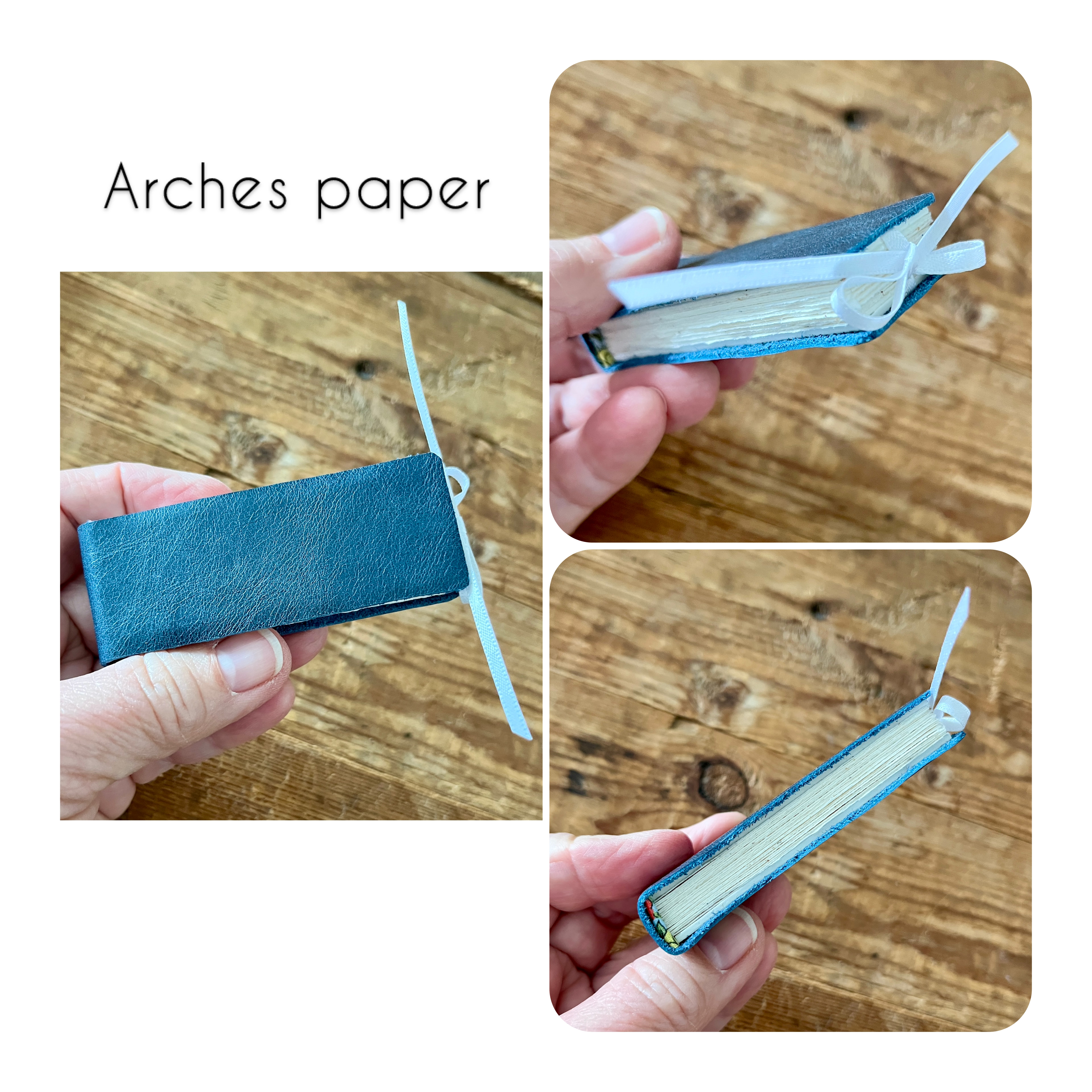 Slim handmade mini journal with genuine leather cover - blank pages