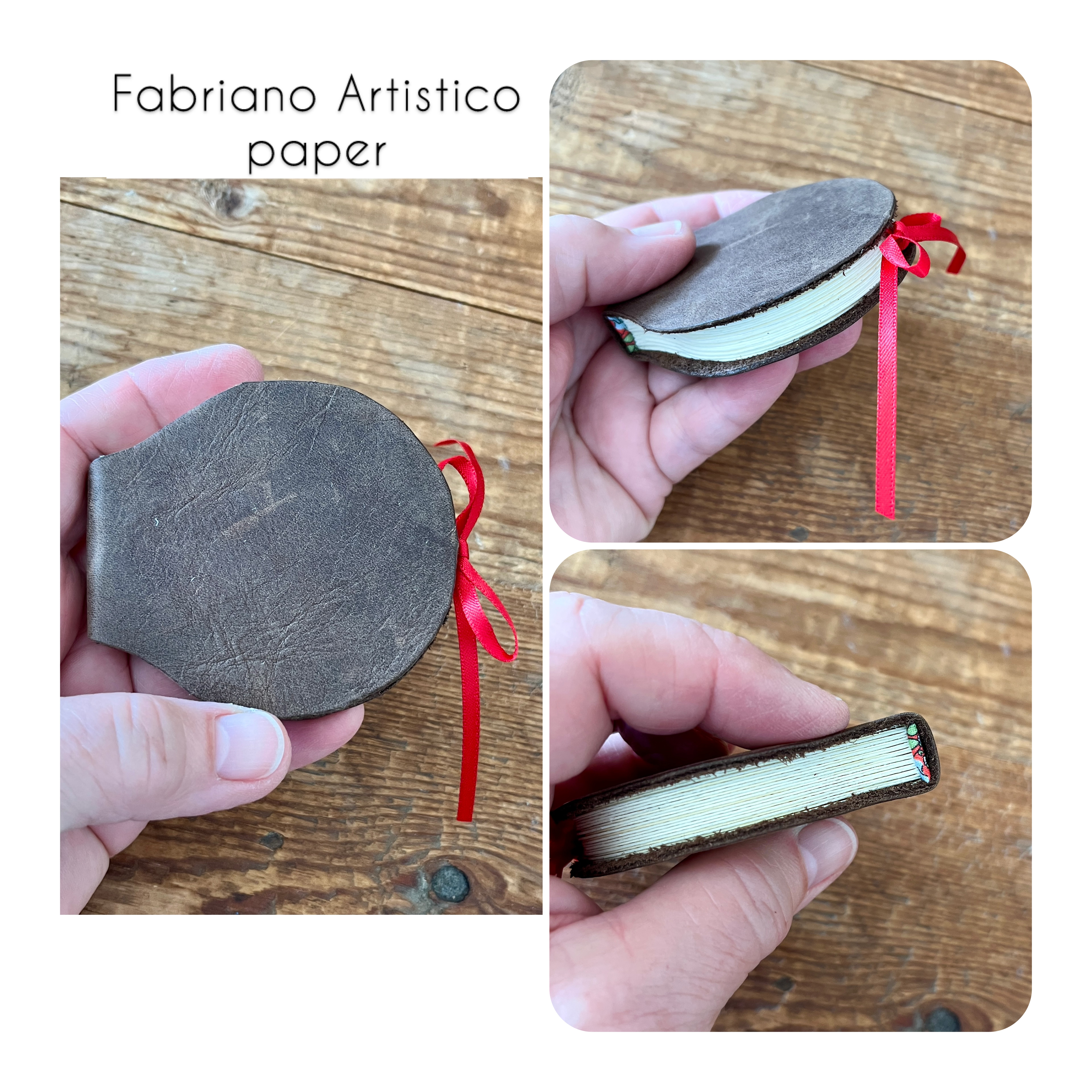 Round handmade mini journal 2.5" in dark brown genuine leather - blank pages