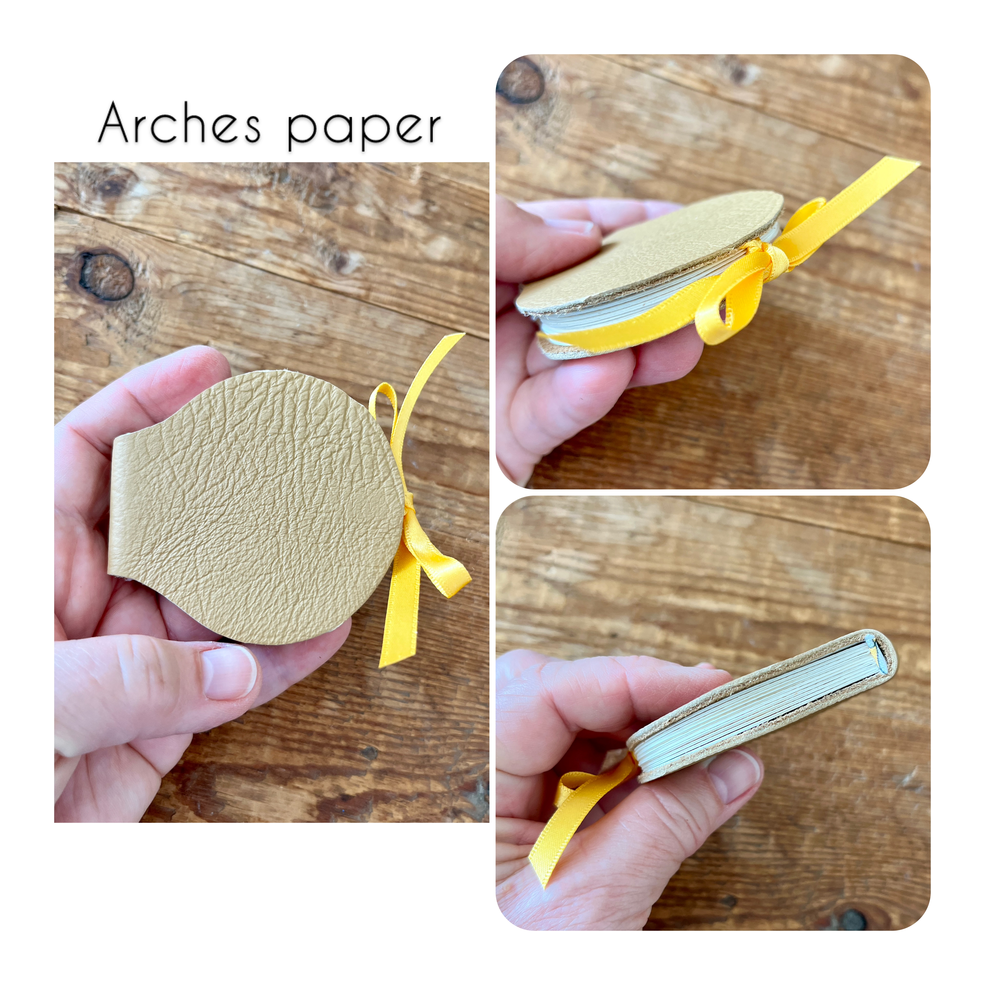 Round handmade mini journal 2.5" in genuine leather - blank pages