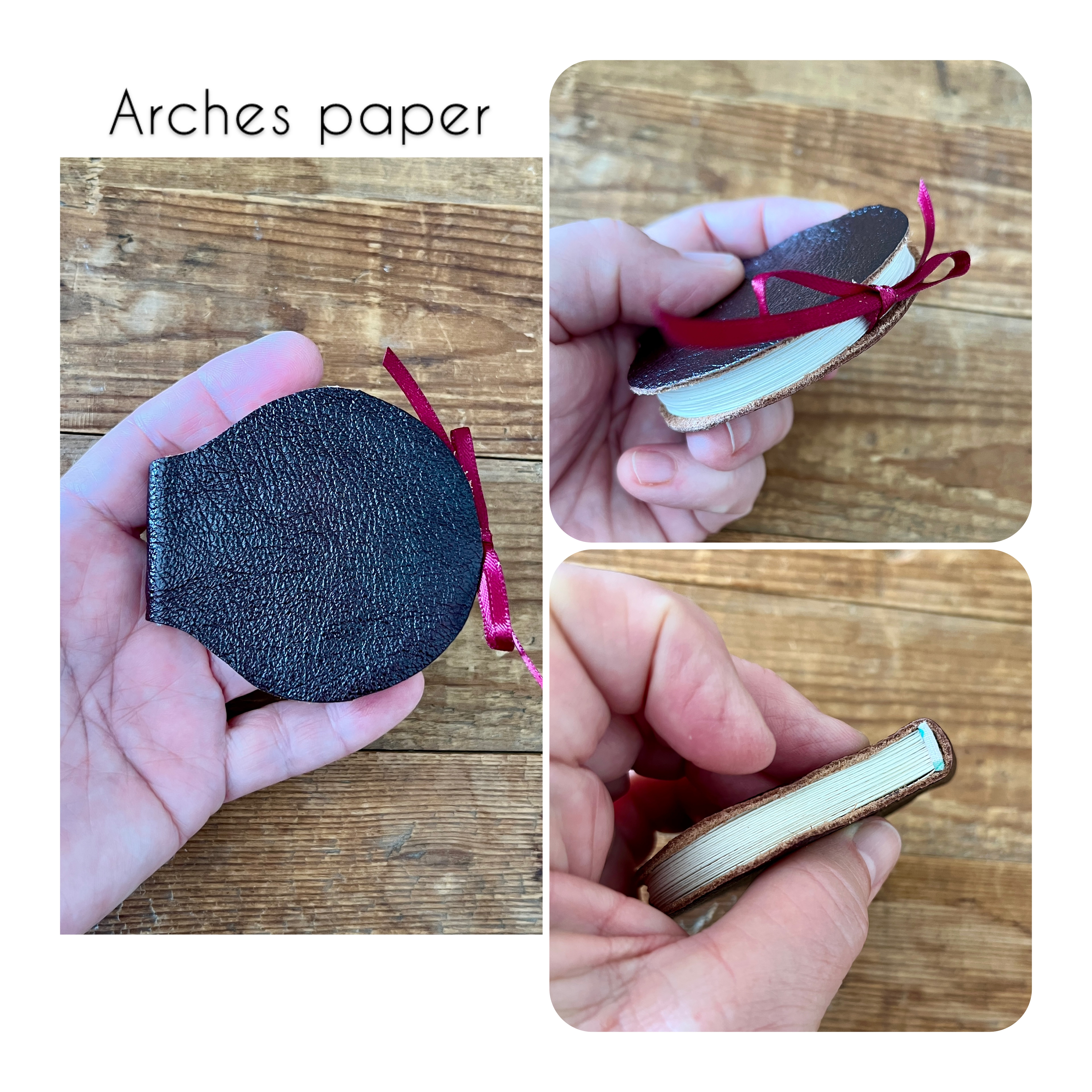 Round handmade mini journal 2.5" in burgundy genuine leather - blank pages
