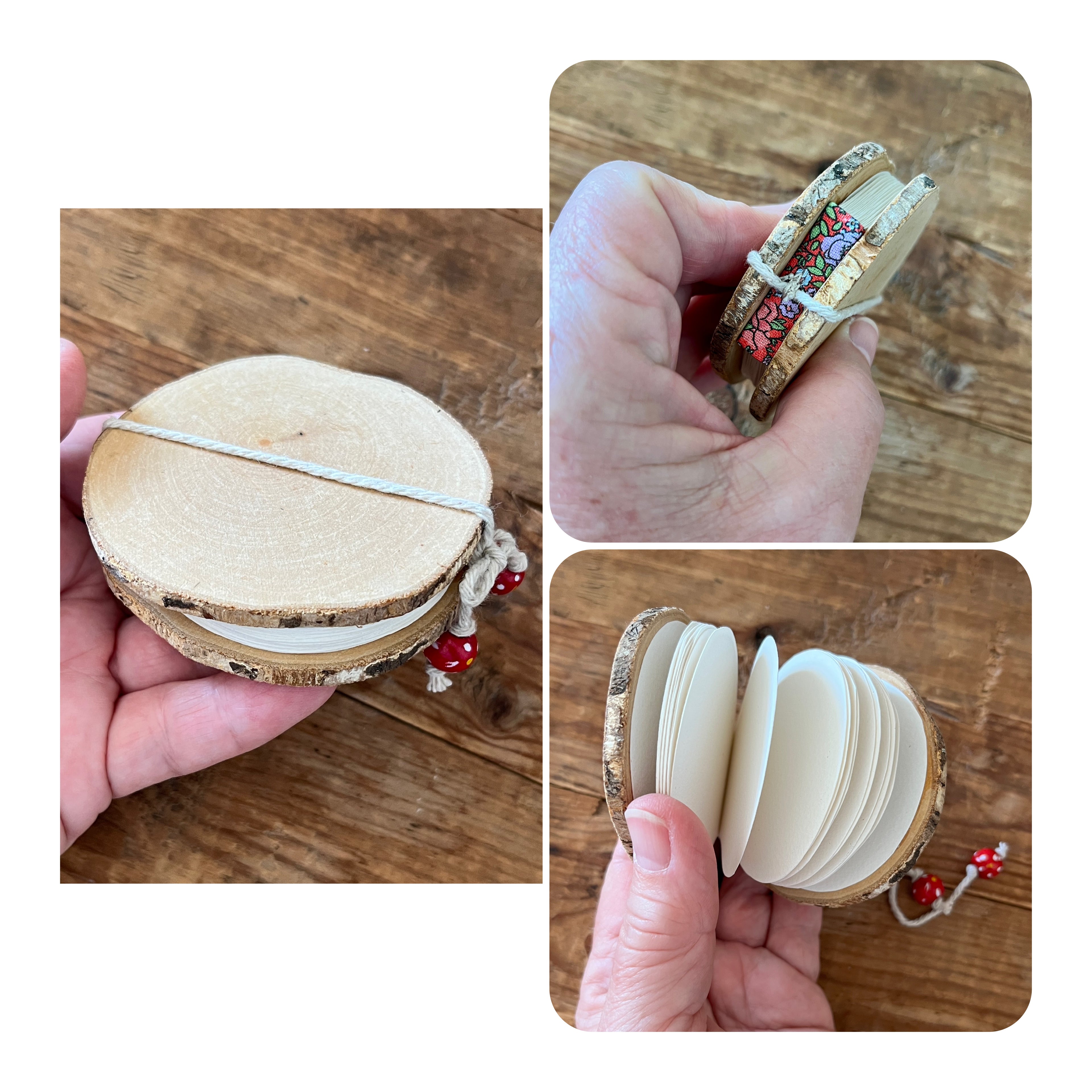 Round handmade mini journal 2.5" with wood cover - blank pages