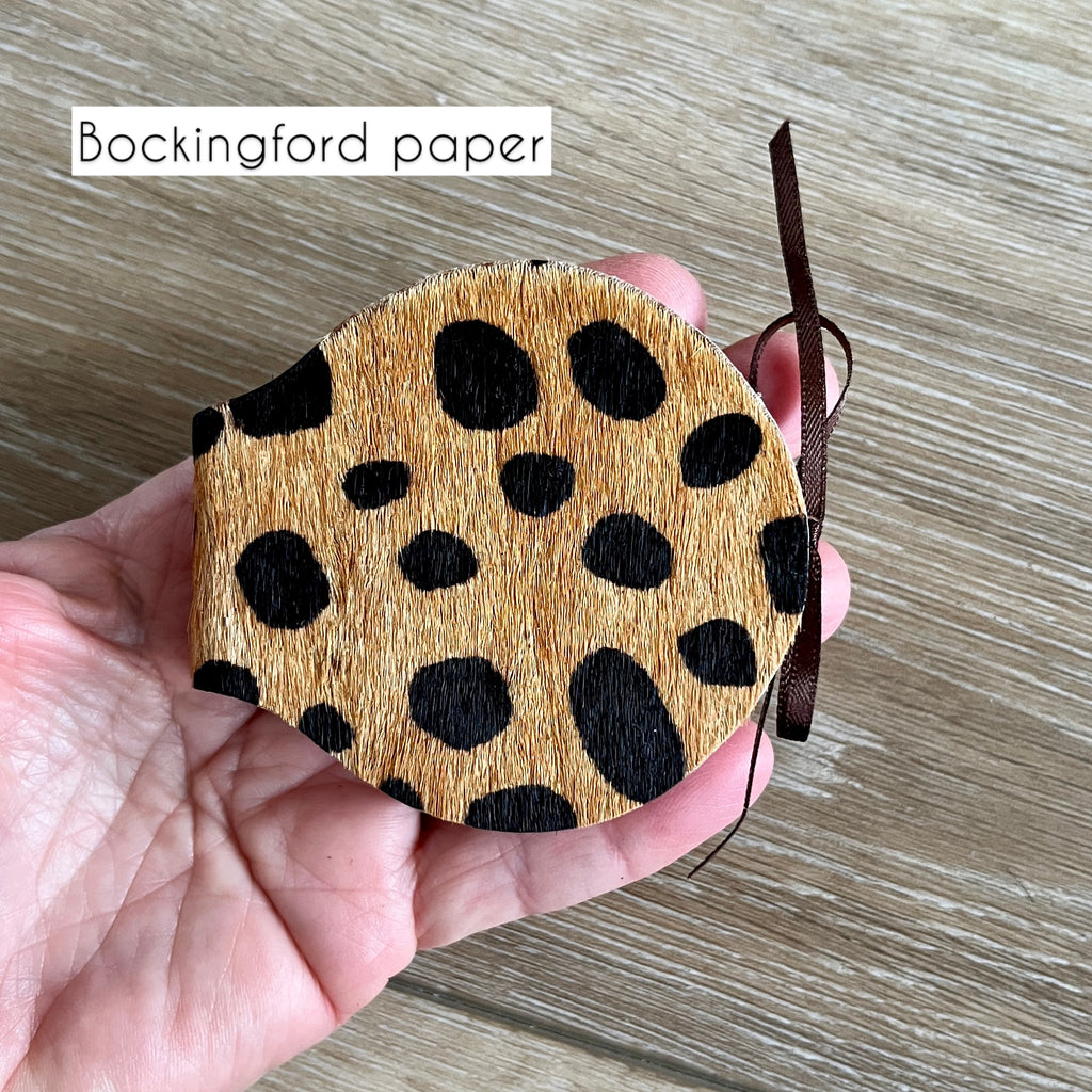 Round handmade mini journal 2.5" in leopard print hair-on-hide - blank pages