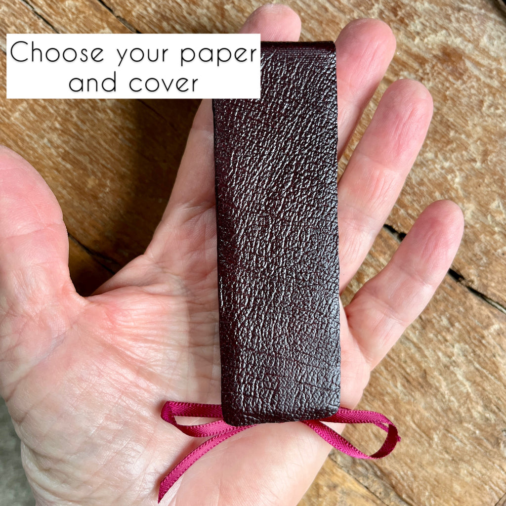 Slim handmade mini journal in genuine leather or PVC leatherette - blank pages