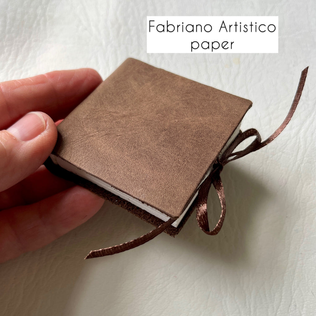 Square handmade mini journal in genuine leather - blank pages