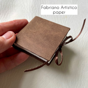 Square handmade mini journal in genuine leather - blank pages