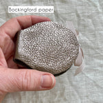 Round handmade mini journal 2.5" in metallic printed genuine leather - blank pages