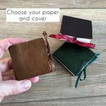 Square handmade mini journal in genuine leather or PVC leatherette - blank pages