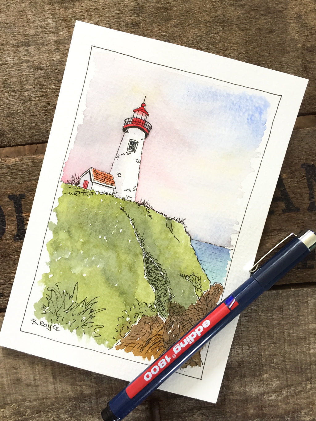 Line and wash lighthouse