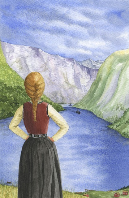 On the edge of the Fjord - book cover for The Good and the Beautiful - SOLD